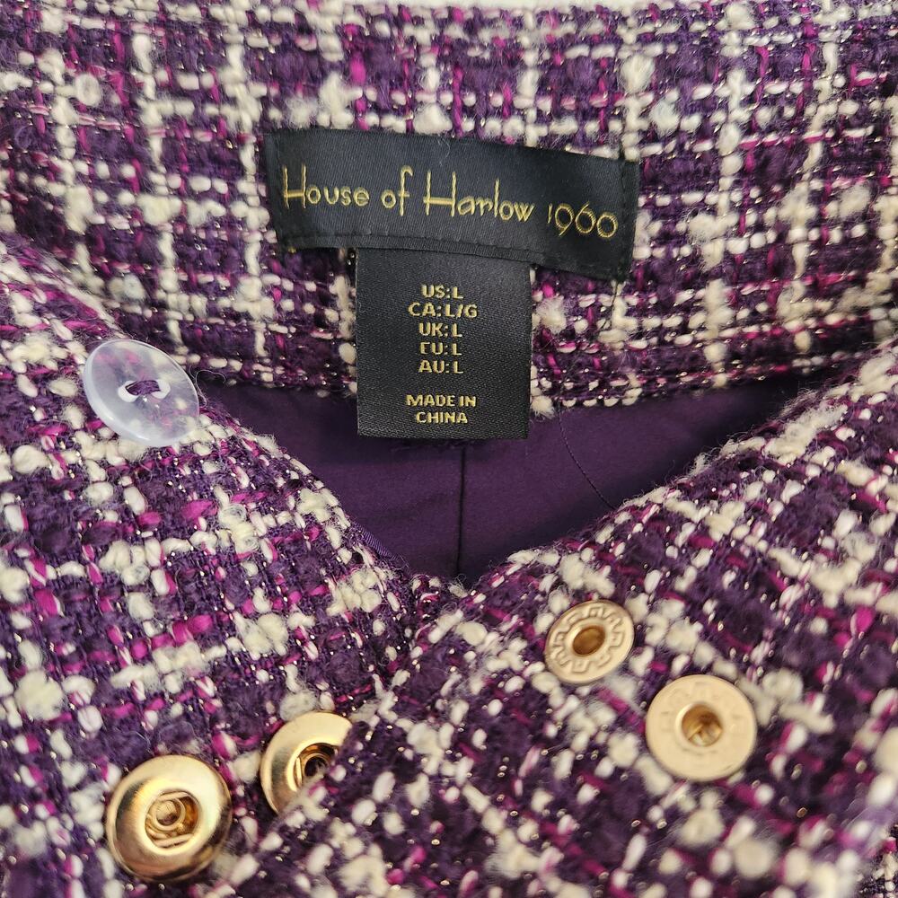 House of Harlow 1960 Women's Size Large Tweed Purple/White Plaid Shorts New - Picture 3 of 4